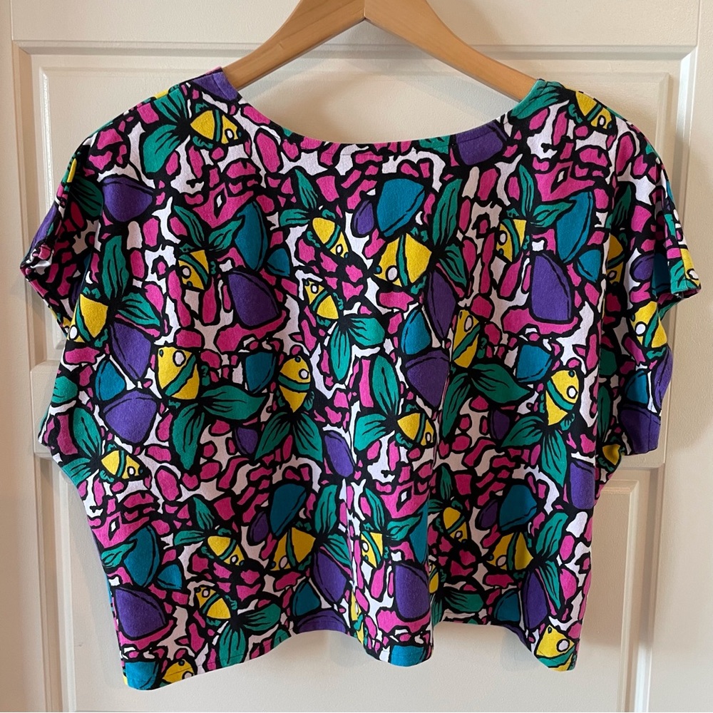 Vintage Handmade 80s 90s Fish Print Knit Dolman Top - Picture 4 of 4